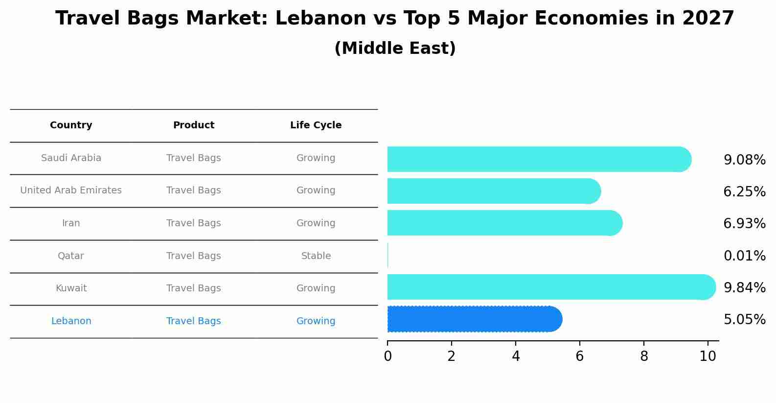 Travel Bags Market: Lebanon vs Top 5 Major Economies in 2027 (Middle East)