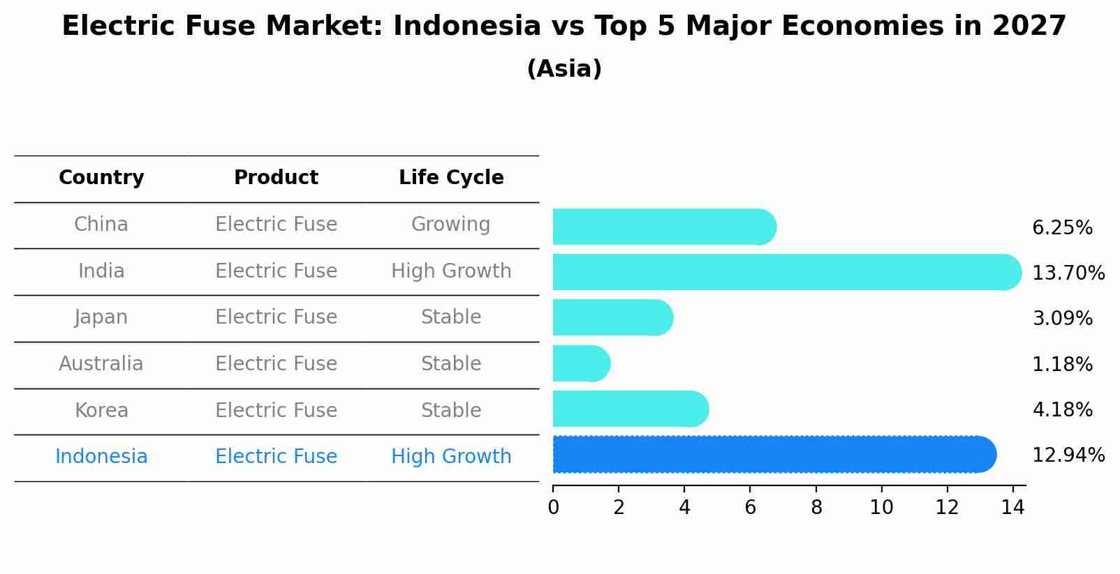 Electric Fuse Market: Indonesia vs Top 5 Major Economies in 2027 (Asia)