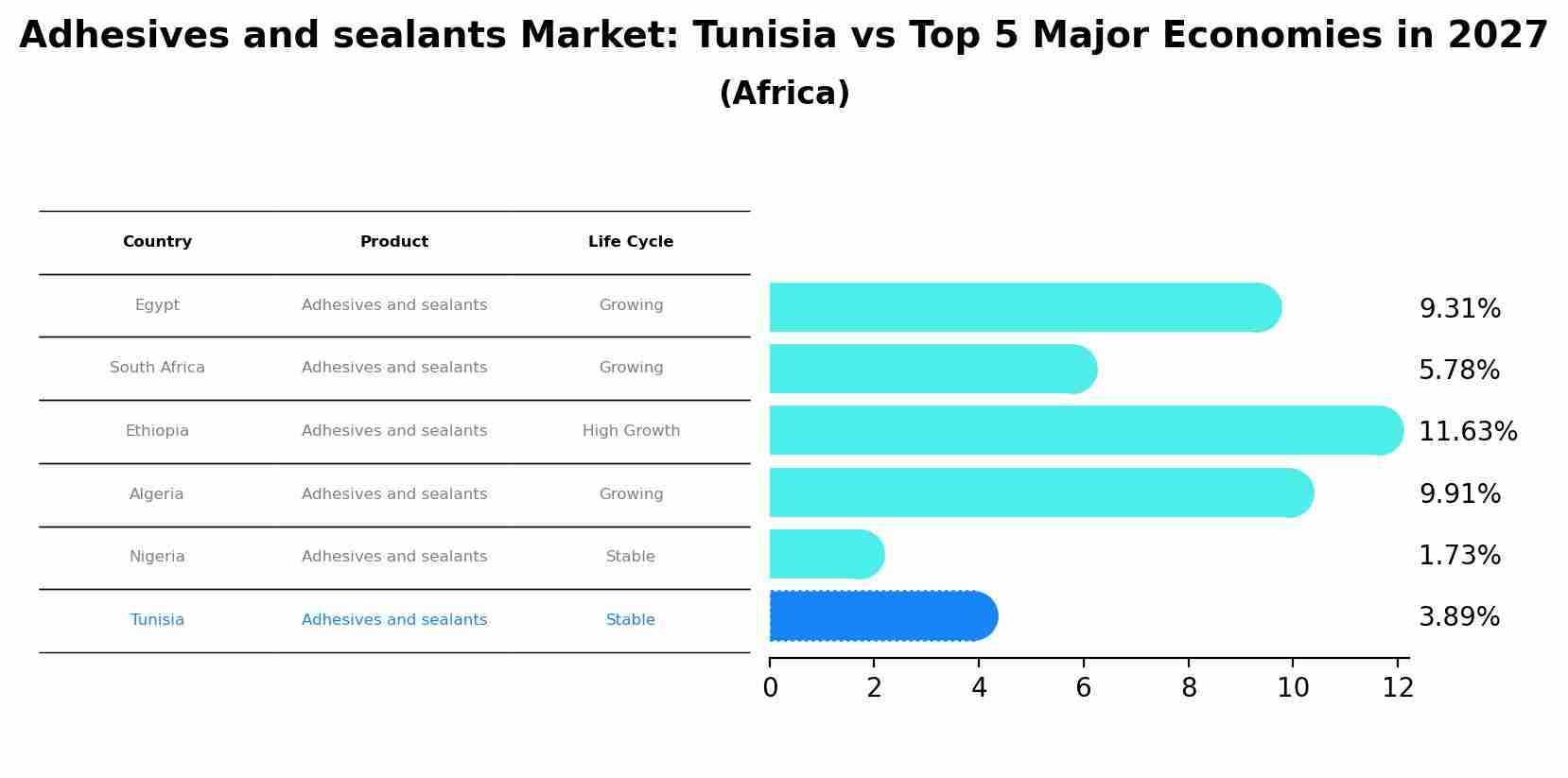 Adhesives and sealants Market: Tunisia vs Top 5 Major Economies in 2027 (Africa)