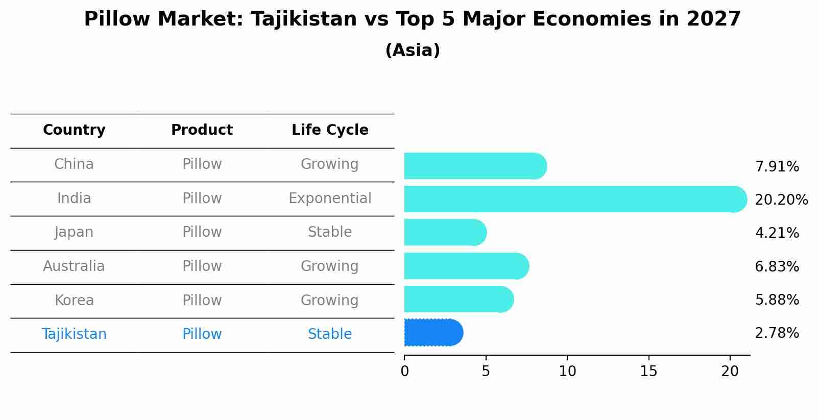 Pillow Market: Tajikistan vs Top 5 Major Economies in 2027 (Asia)