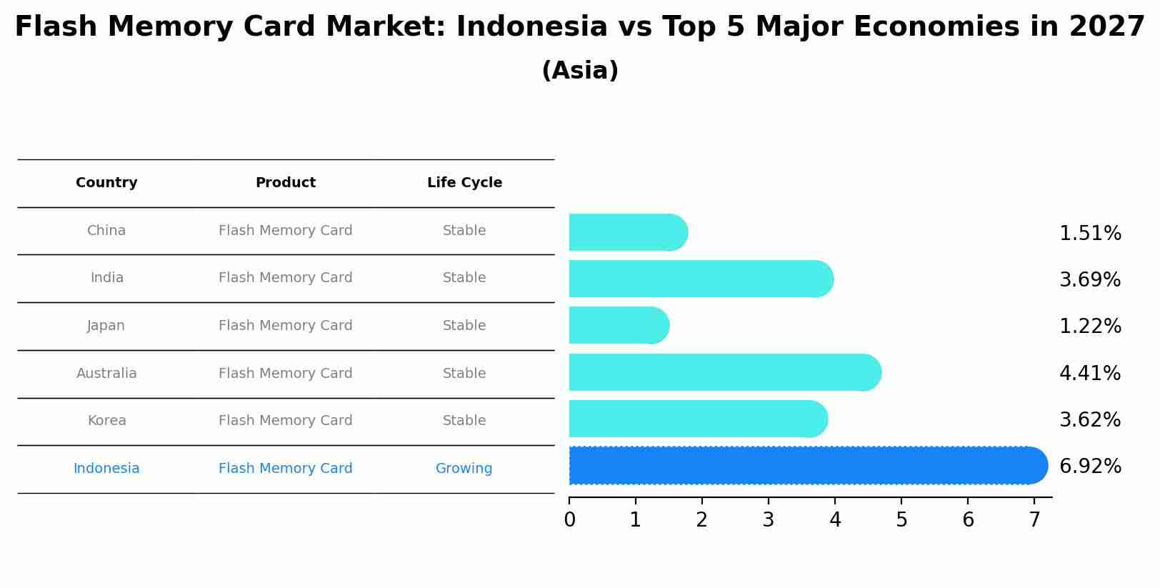 Flash Memory Card Market: Indonesia vs Top 5 Major Economies in 2027 (Asia)