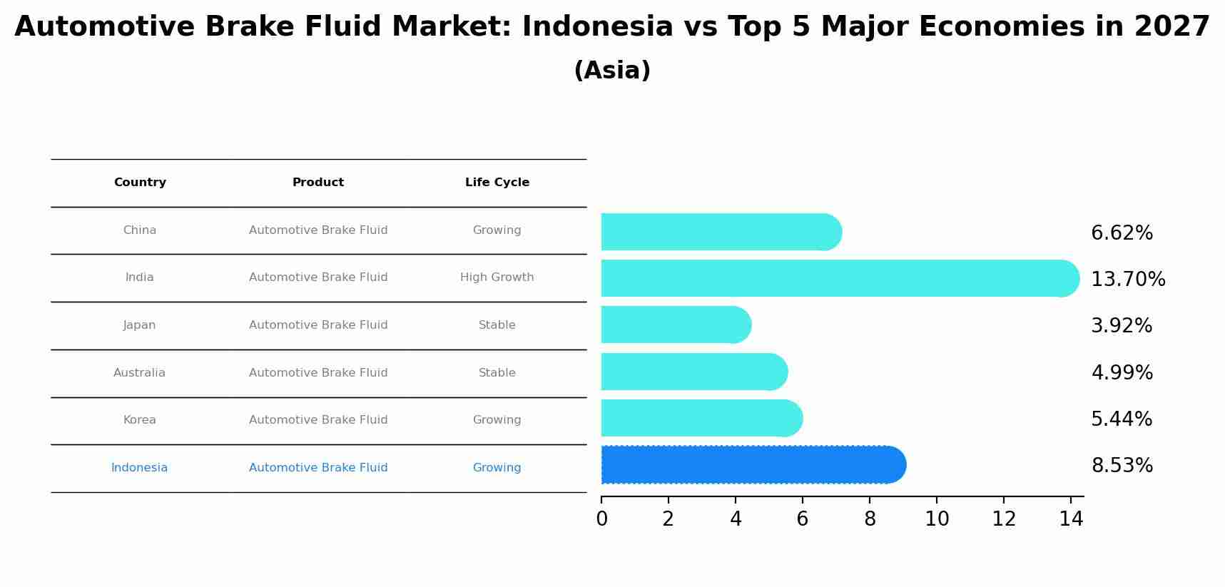 Automotive Brake Fluid Market: Indonesia vs Top 5 Major Economies in 2027 (Asia)