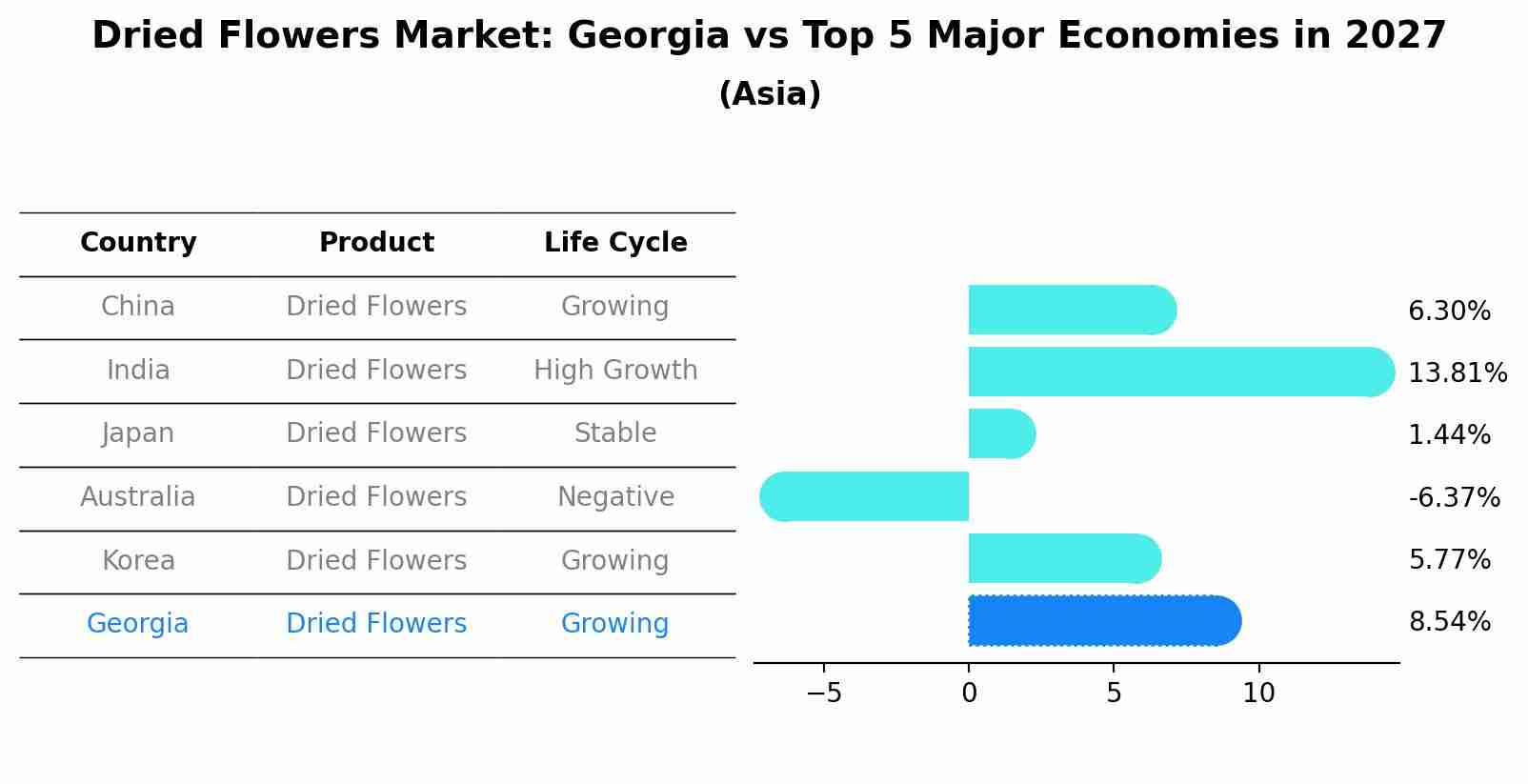 Dried Flowers Market: Georgia vs Top 5 Major Economies in 2027 (Asia)