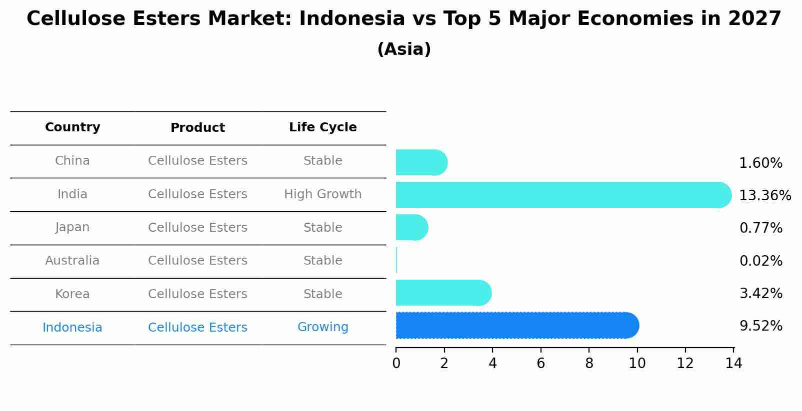 Cellulose Esters Market: Indonesia vs Top 5 Major Economies in 2027 (Asia)