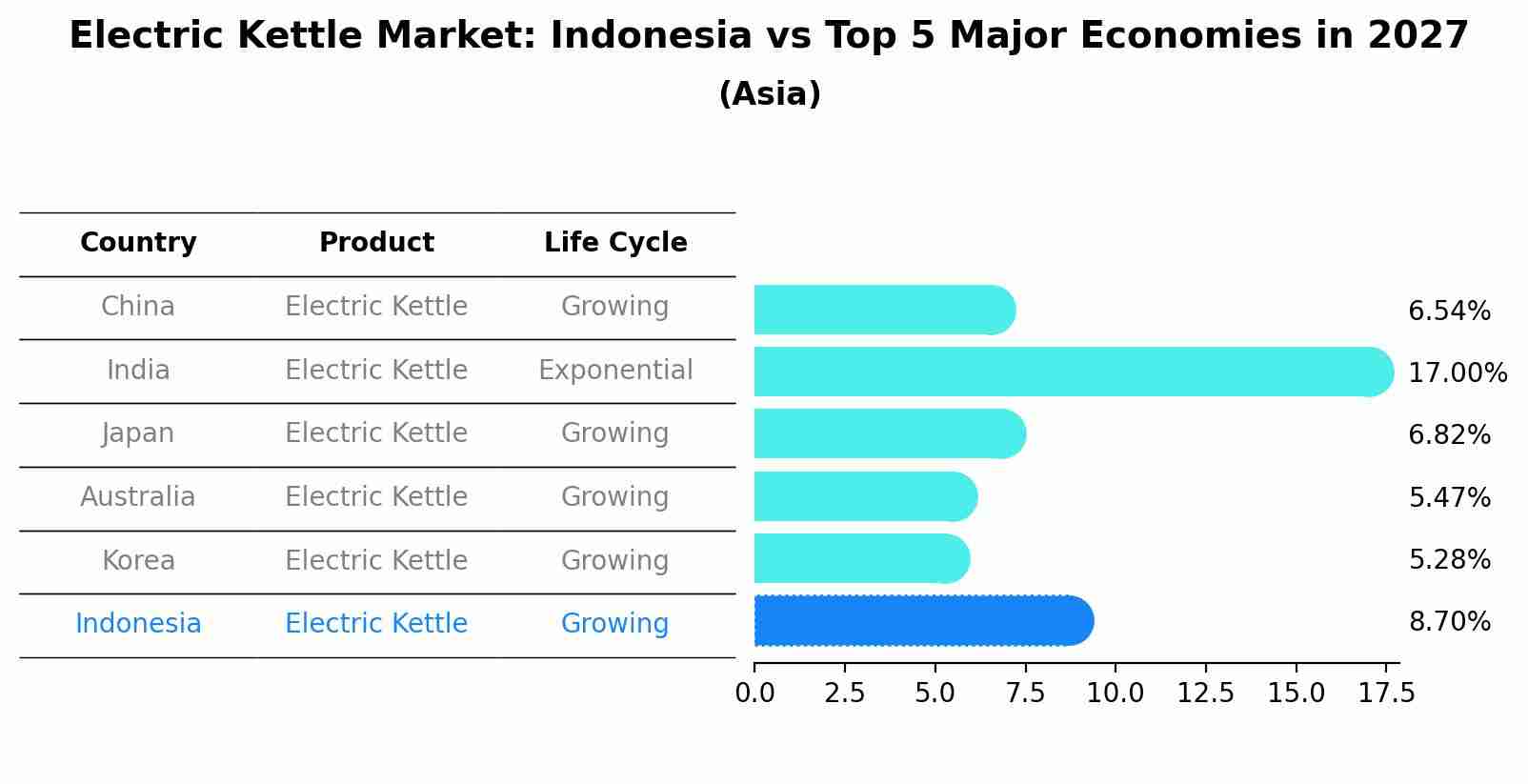 Electric Kettle Market: Indonesia vs Top 5 Major Economies in 2027 (Asia)