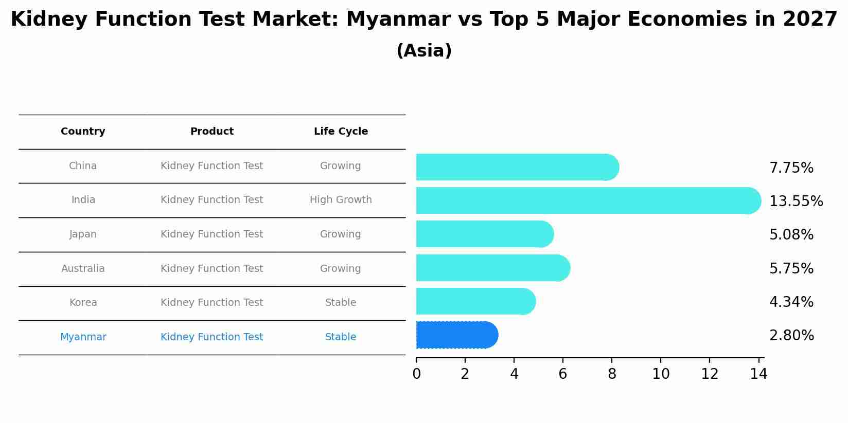 Kidney Function Test Market: Myanmar vs Top 5 Major Economies in 2027 (Asia)
