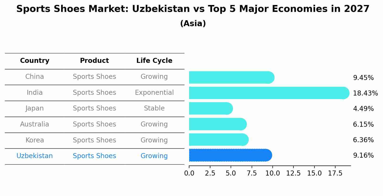 Sports Shoes Market: Uzbekistan vs Top 5 Major Economies in 2027 (Asia)
