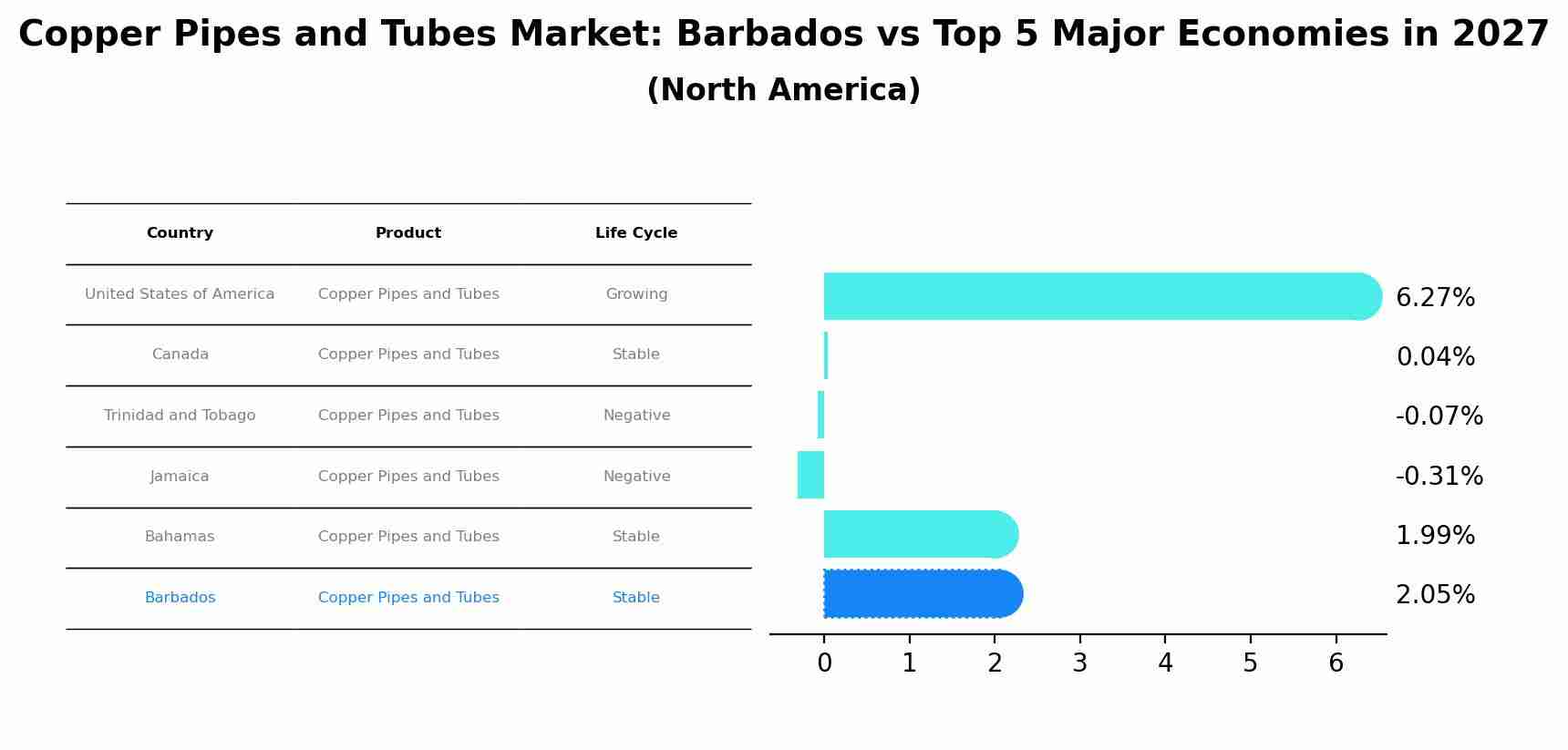 Copper Pipes and Tubes Market: Barbados vs Top 5 Major Economies in 2027 (North America)