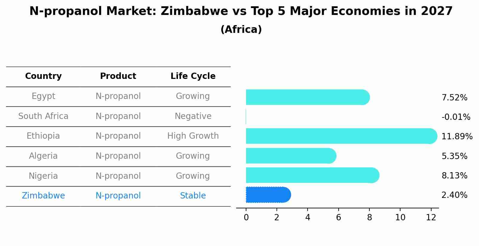 N-propanol Market: Zimbabwe vs Top 5 Major Economies in 2027 (Africa)